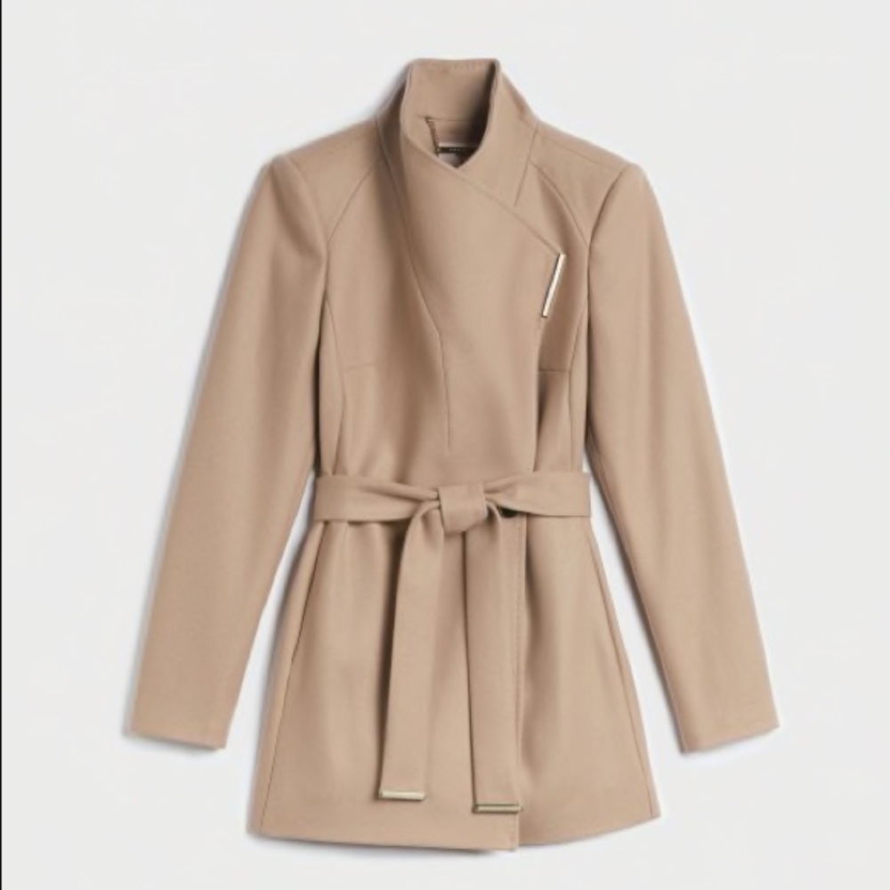 Ted Baker Wool Wrap Short Coat in Camel
